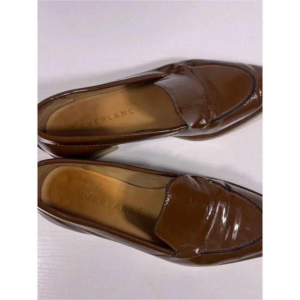 Everlane Patent Leather Loafers Brown Italian Made Slip On Flats 6.5